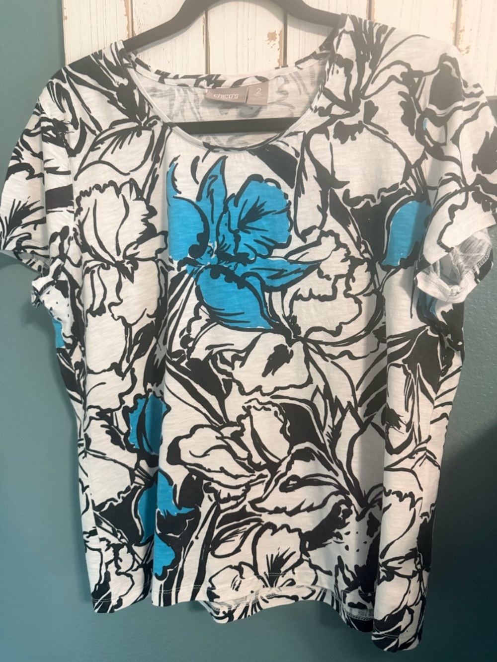 Chico's Cream and Black Animal-Print Scoop Neck Top 2 blouses